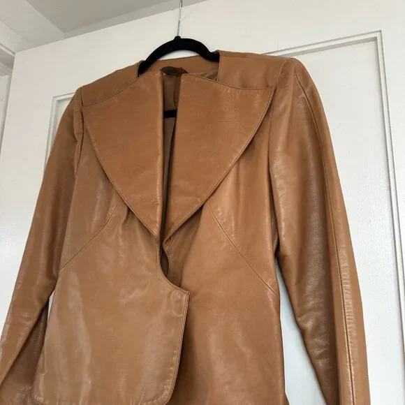 Fendi Vera Pelle Leather Jacket Brown Sz 42 Shawl Collar Snap Closure
